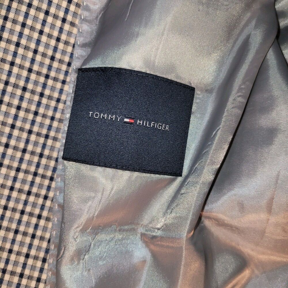 Tommy Hilfiger Blazer Mens 46L White Blue Gray Tattersall Check Plaid Jacket - Picture 7 of 11